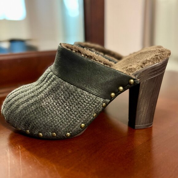 Muk Luks Kameryn Faux Fur Lined Knit Gray Mules Clogs Women 7 - Picture 4 of 12